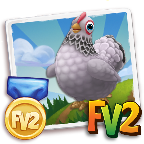 Chicken Adult Lightbrahma, , Bert just raised a Prized Light Brahma Chicken!, Bert has finished training his Prized Light Brahma Chicken in FarmVille 2! Grab an extra milk to feed new baby animals!